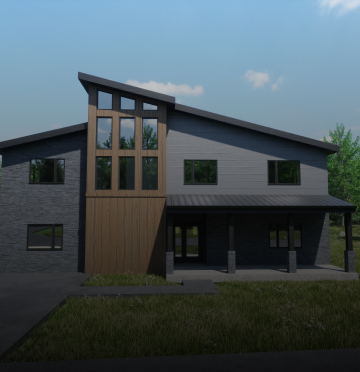 3D render of a luxury mountain home surrounded by the Smoky Mountains in Tennessee.