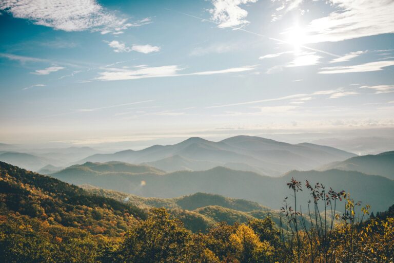 Aerial view of the Smoky Mountains with colorful autumn foliage in Eastern Tennessee