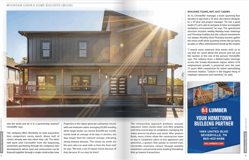 Business View Magazine feature highlighting Mountain Cabin Home Builders’ turnkey luxury cabin developments in the Smoky Mountains